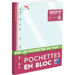 POCHETTE PERFOREE A4 LISSE 9/100E BLOC 40 DETACHAB