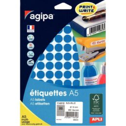 ETIQUETTE ADHESIVE RONDE 15MM BLEU PQT960