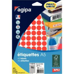 ETIQUETTE ADHESIVE RONDE 15MM ROUGE PQT960