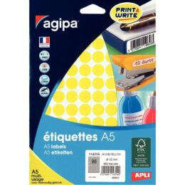 ETIQUETTE ADHESIVE RONDE 15MM JAUNE PQT960