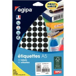 ETIQUETTE ADHESIVE RONDE 15MM NOIRE PQT960