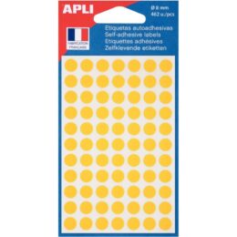 ETIQUETTE ADHESIVE RONDE 8MM JAUNE PT462